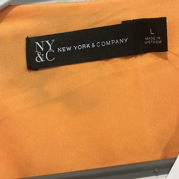 New York & Company Neon Orange Ruffled Wrap Midi Dress women’s large new w tag - Picture 2 of 7